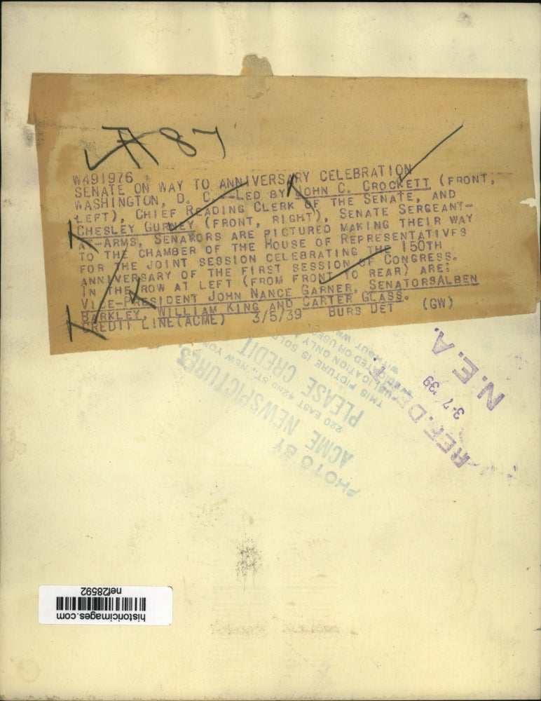 1939 Press Photo Senators on Way to 150th Anniversary of U.S. Congress in D.C.