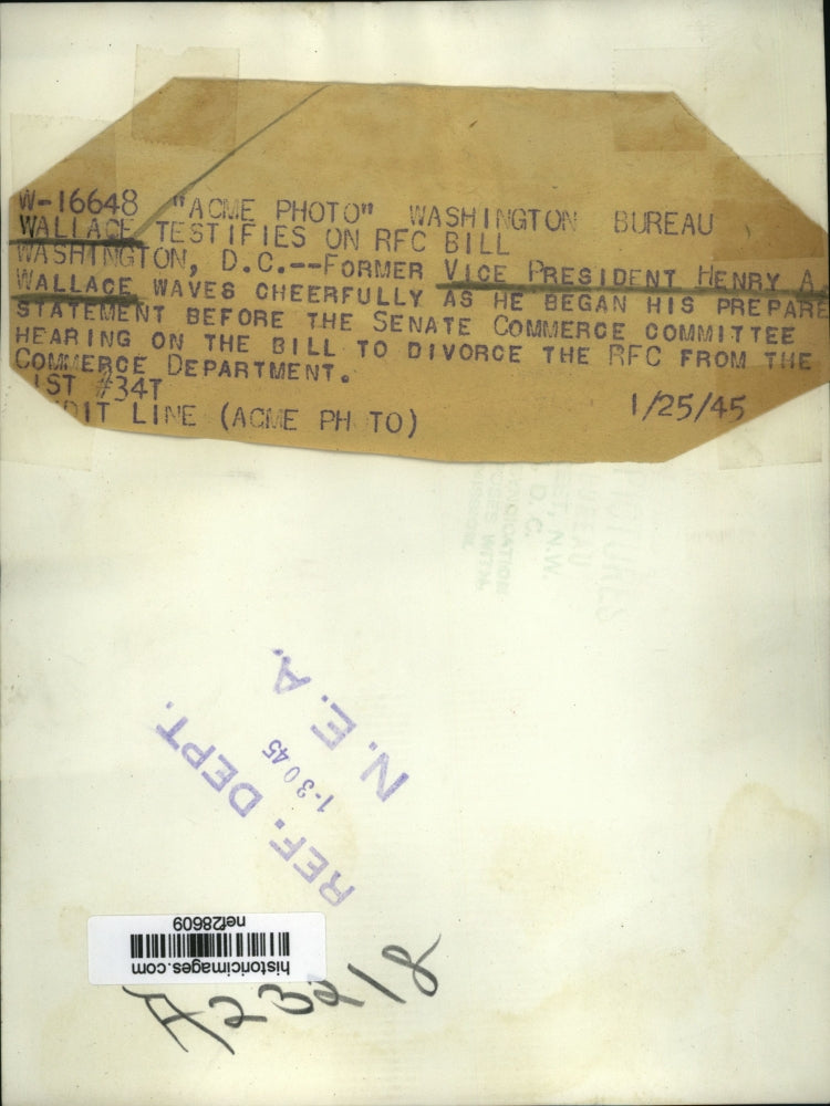 1945 Press Photo Henry A. Wallace at Senate Commerce Committee Hearing in D.C.