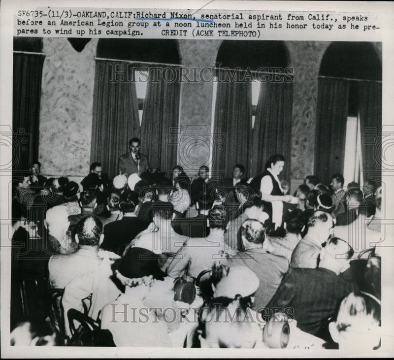 Load image into Gallery viewer, 1950 Press Photo Richard Nixon Speaking at American Legion Luncheon, Oakland, CA
