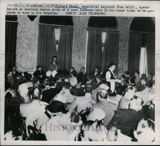 1950 Press Photo Richard Nixon Speaking at American Legion Luncheon, Oakland, CA