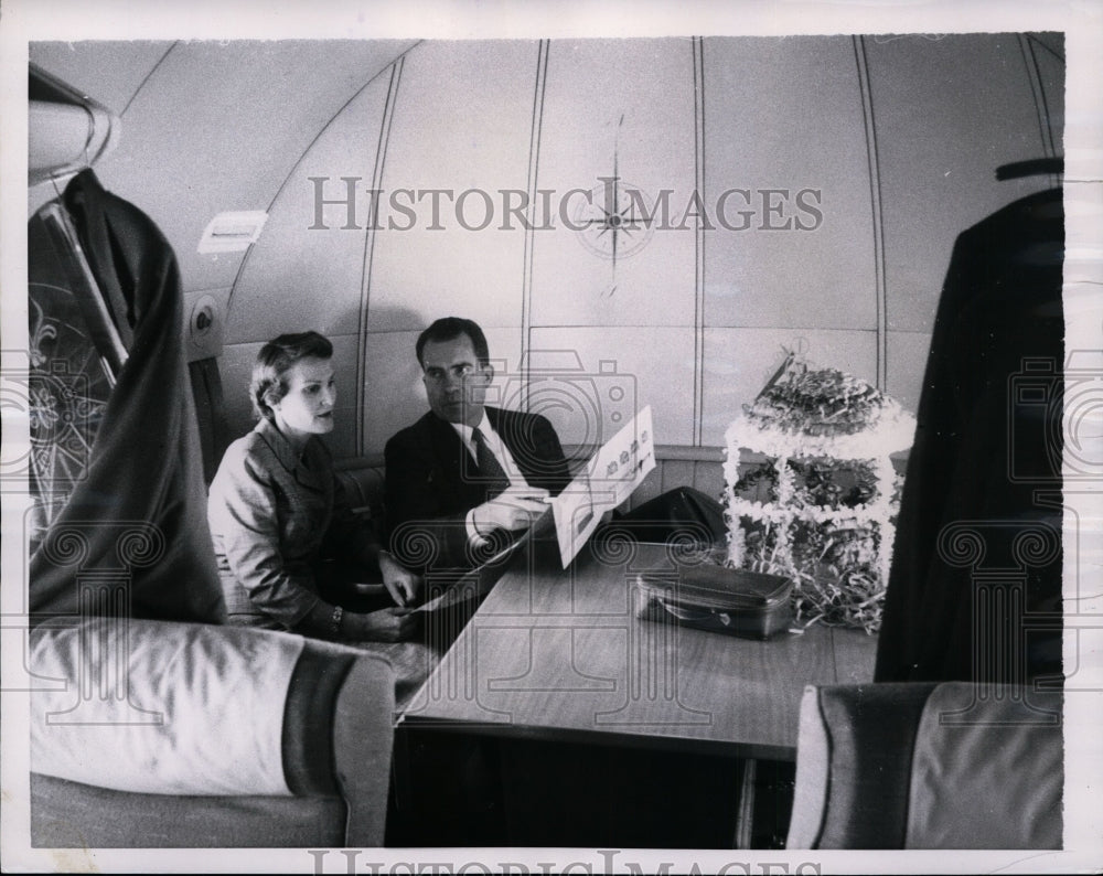 1956 Press Photo Richard Nixon, Wife Pat Aboard Campaign Plane - nef28670