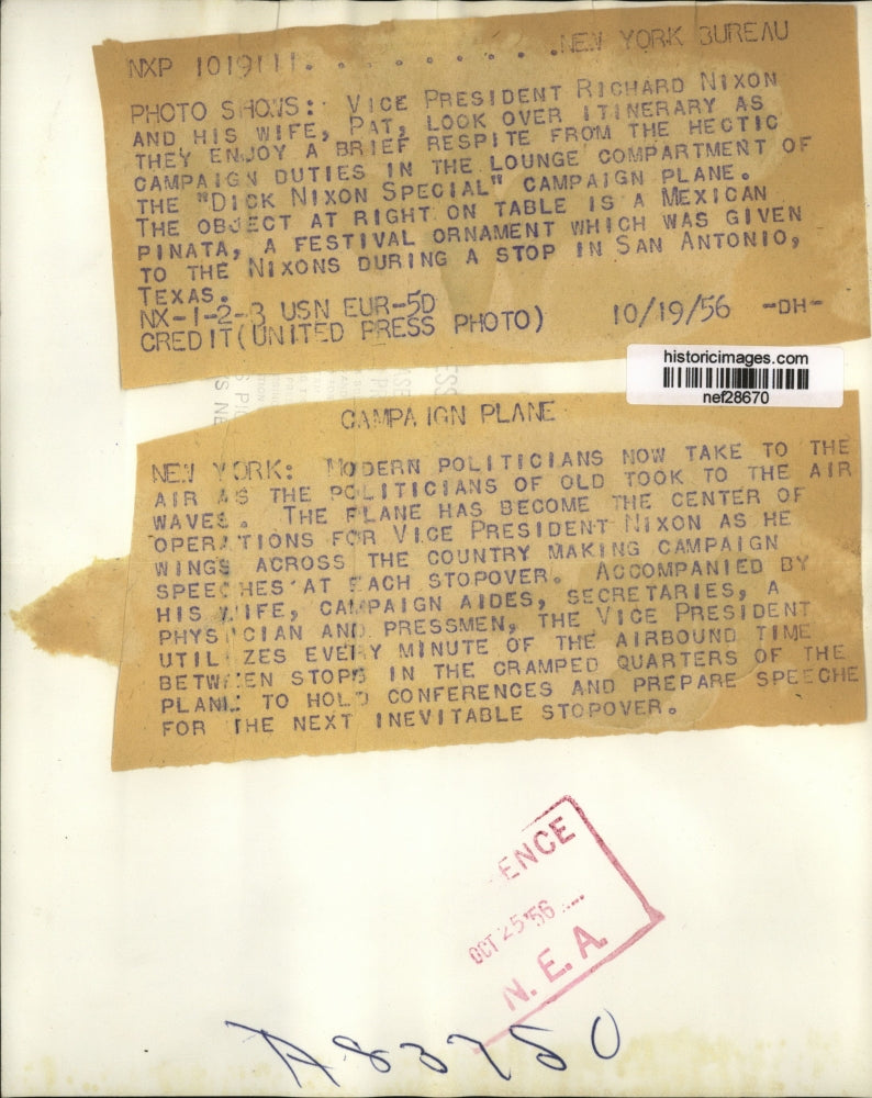 1956 Press Photo Richard Nixon, Wife Pat Aboard Campaign Plane - nef28670