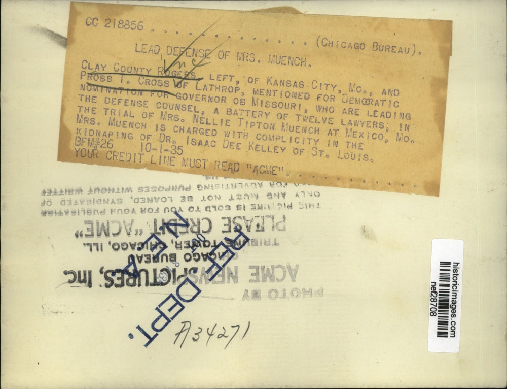 1935 Press Photo Clay County Rogers, Pross I Cross at Nellie Tipton Muench Trial