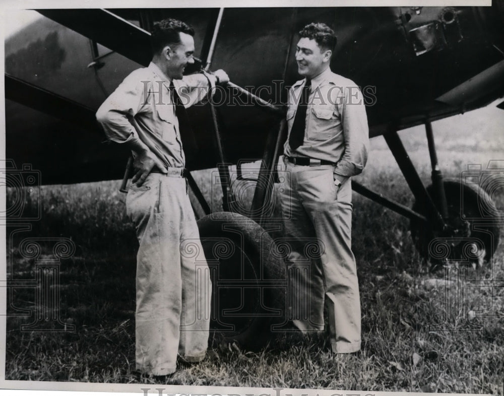 1935 Press Photo Kenneth Ringel, Ellis Frederich Prepare for Take off, Mt Hawley
