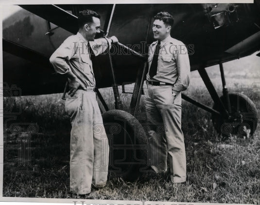 1935 Press Photo Kenneth Ringel, Ellis Frederich Prepare for Take off, Mt Hawley