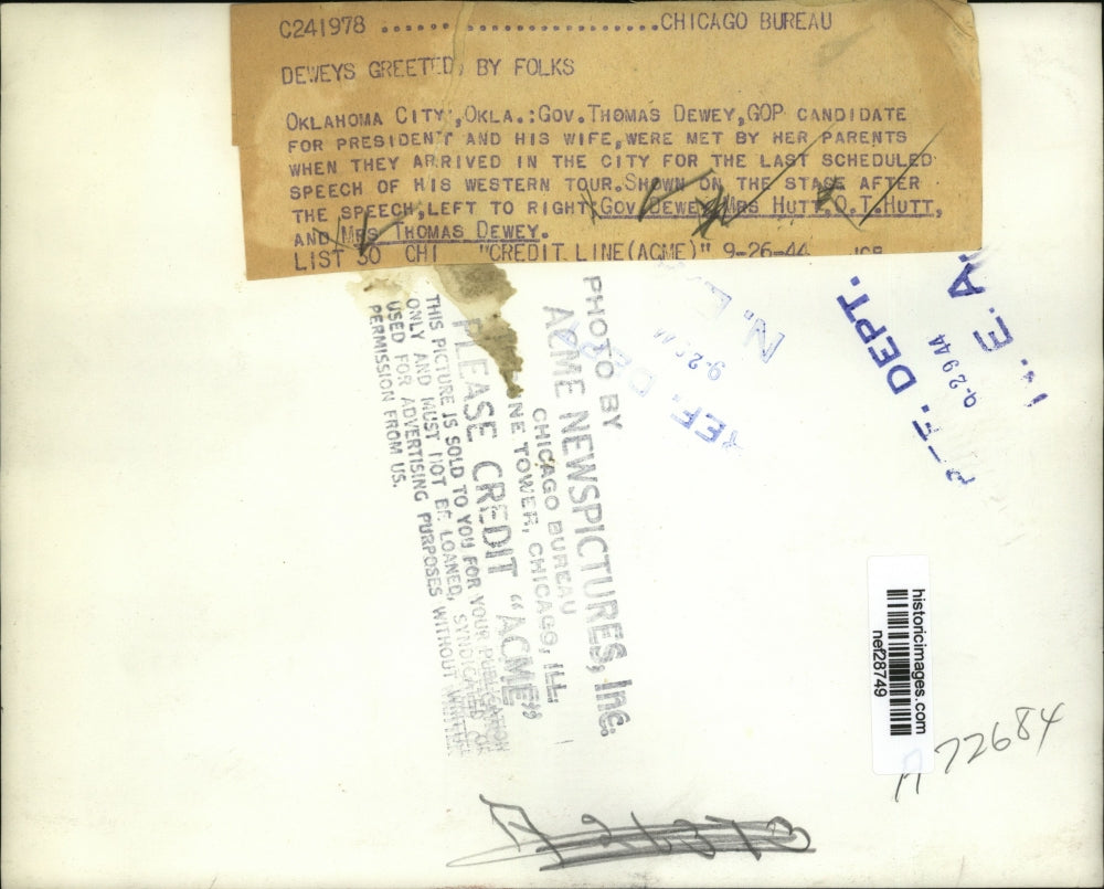 1944 Press Photo Mr and Mrs Thomas Dewey in Oklahoma City for Campaign Tour