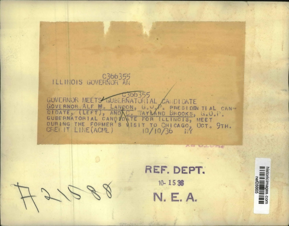 1936 Press Photo Gov. Alfred M.Landon and C. Wayland Brooks meet in Chicago