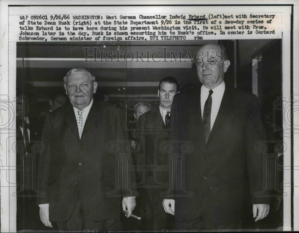 1966 Press Photo W German Chancellor Ludwig Erhard & Secy State Dean Rusk