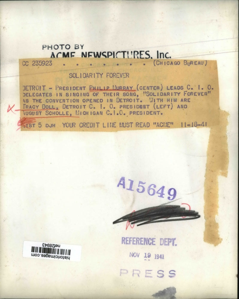 1941 Press Photo Philip Murray, CIO Leaders Singing at Detroit Convention