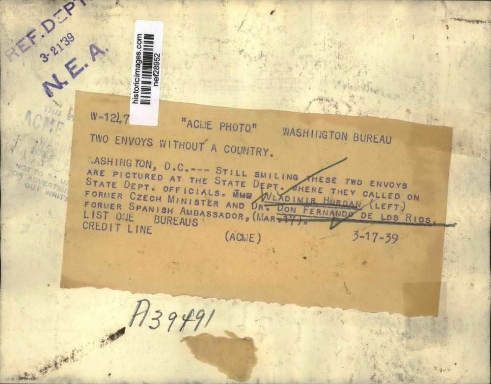 1939 Press Photo Vladimir Hurban, Don Fernando at U.S. State Department