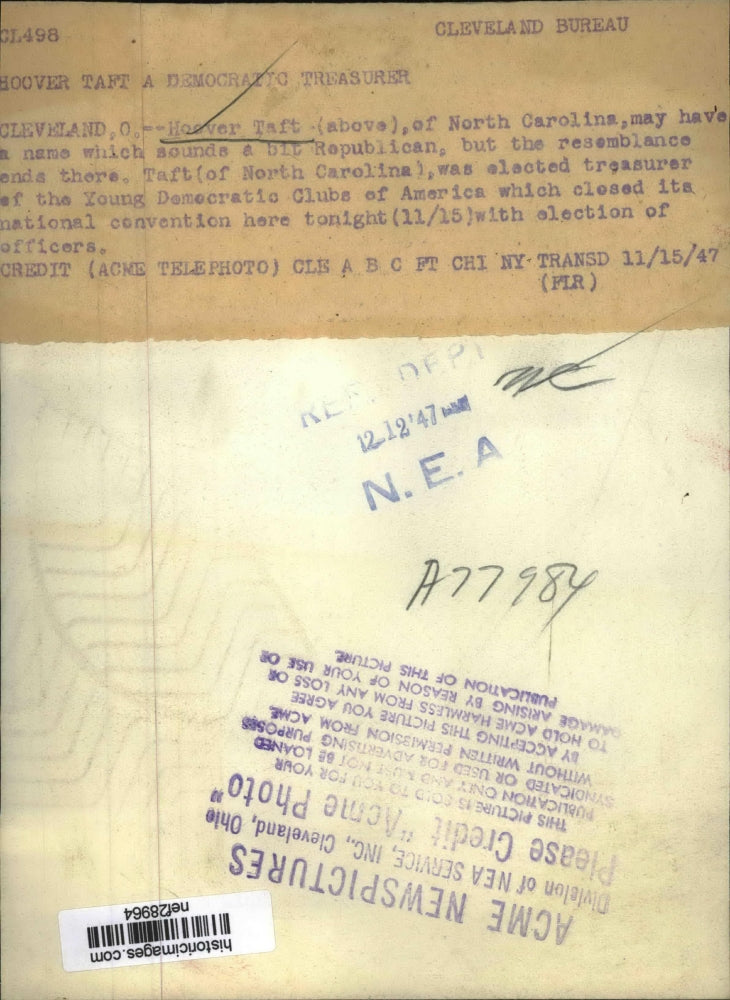 1947 Press Photo Hoover Taft of Young Democratic Clubs of America - nef28964