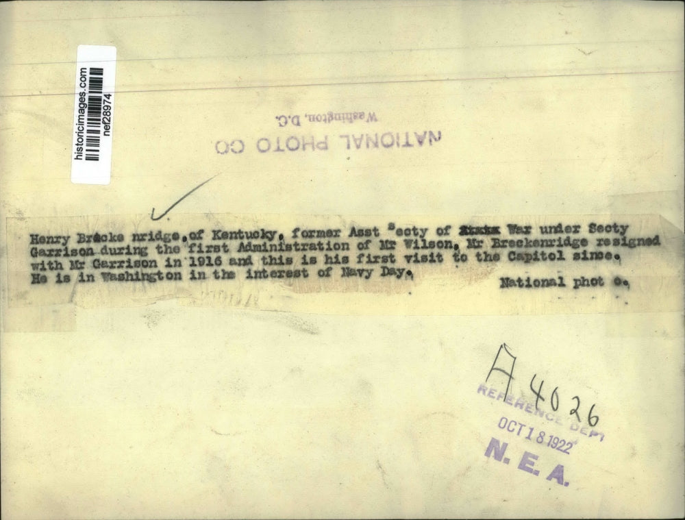 1922 Press Photo Henry Breckenridge in Washington, D.C. - nef28974