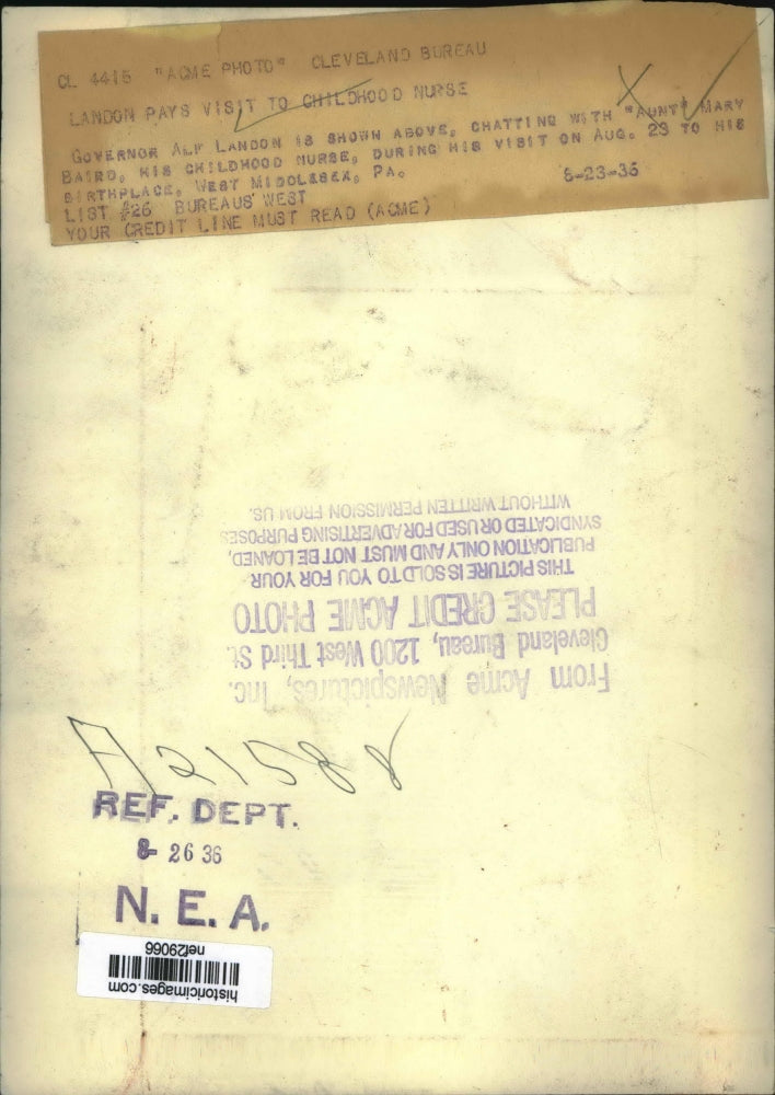 1936 Press Photo Governor Alfred Landon Talking to His Childhood Nurse