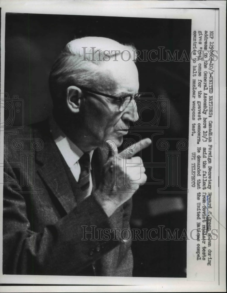 1961 Press Photo Foreign Secretary Howard Green Addresses UN General Assembly