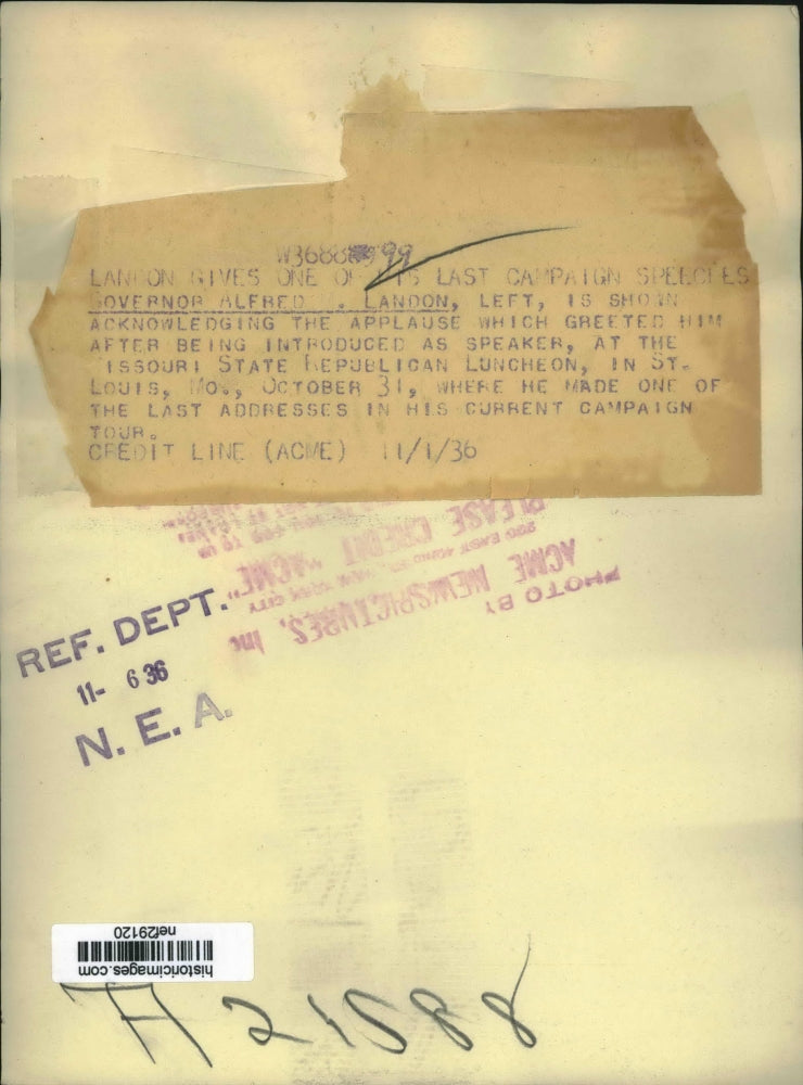 1936 Press Photo Governor Alf Landon Speaker at Missouri Republican Luncheon