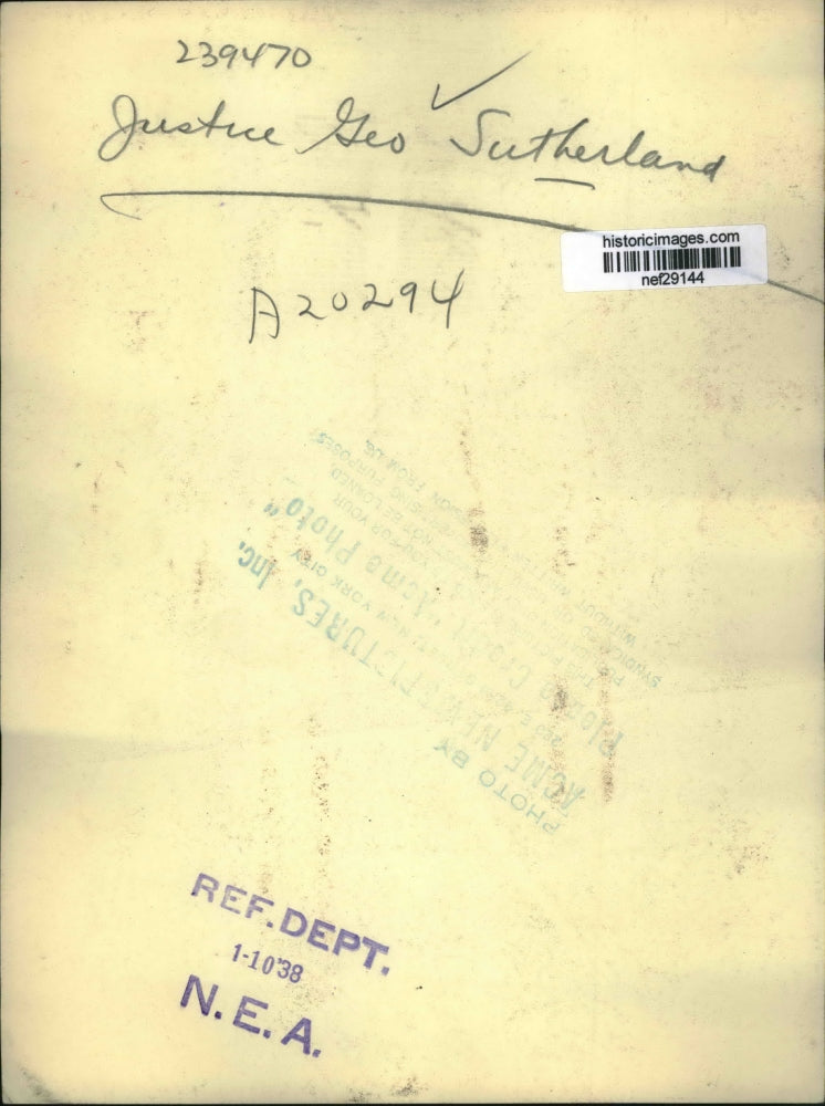 1938 Press Photo Justice George Sutherland - nef29144