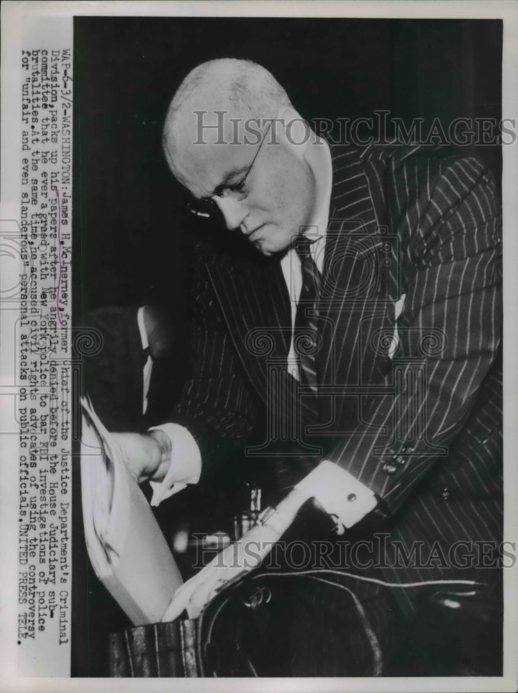 1953 Press Photo James H. McInerney at house Judiciary Subcommittee Hearing