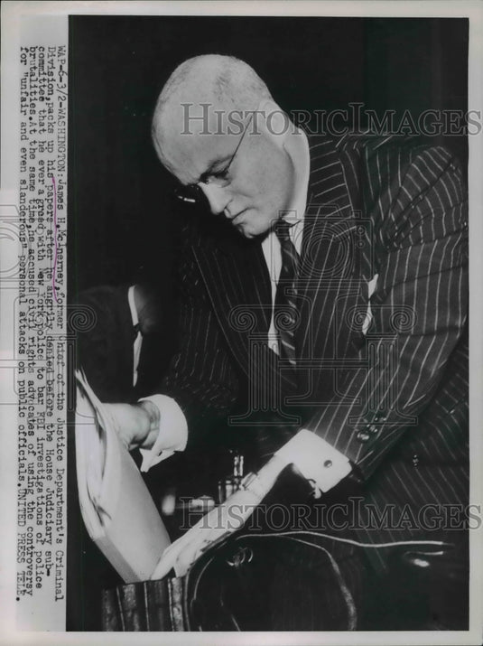 1953 Press Photo James H. McInerney at house Judiciary Subcommittee Hearing