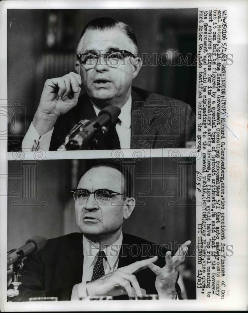 1968 Press Photo Richard C. Gerstenberg, Arjay Miller at Senate Hearing