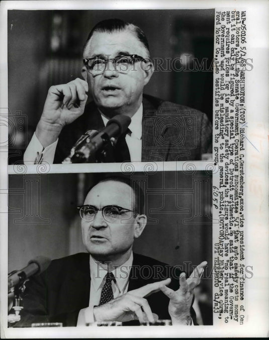 1968 Press Photo Richard C. Gerstenberg, Arjay Miller at Senate Hearing