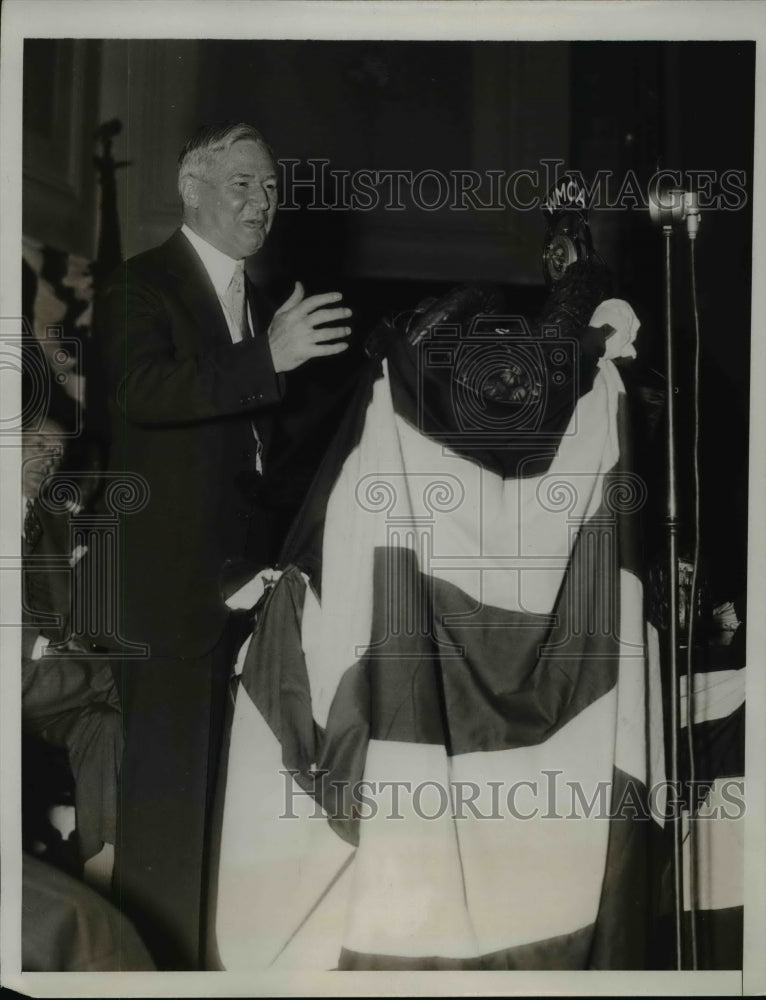 Load image into Gallery viewer, 1935 Press Photo Senator A. Harry Moore Speaking at Society Tammany 4th of July
