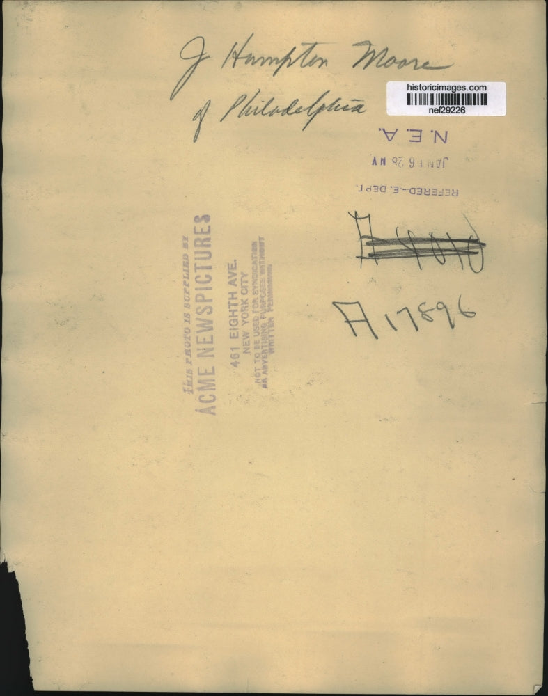 1928 Press Photo J. Hampton Moore of Philadelphia - nef29226