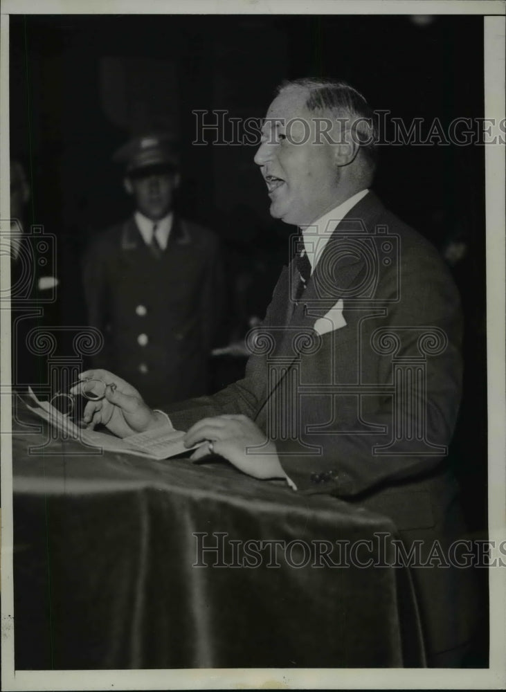 1933 Press Photo Governor A. Harry Moore Speaks at Commerce Hall Dedication