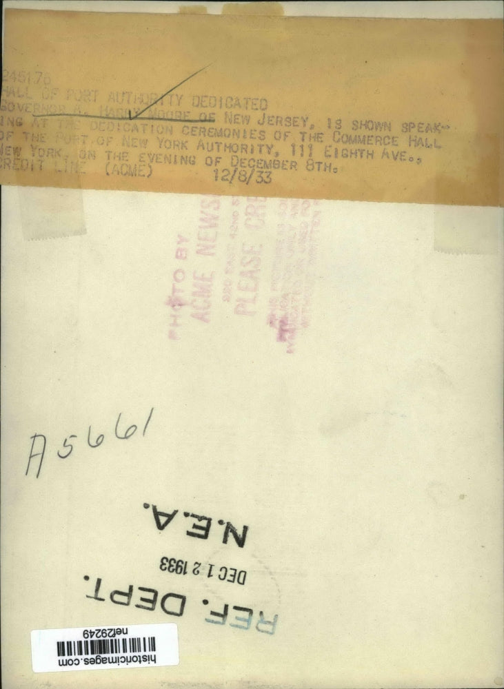 1933 Press Photo Governor A. Harry Moore Speaks at Commerce Hall Dedication