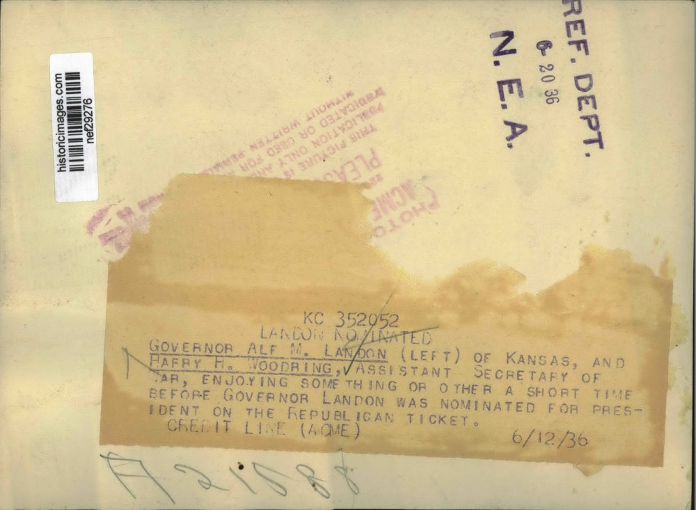 1936 Press Photo Alf Landon, Harry H. Woodring After Republican Nomination