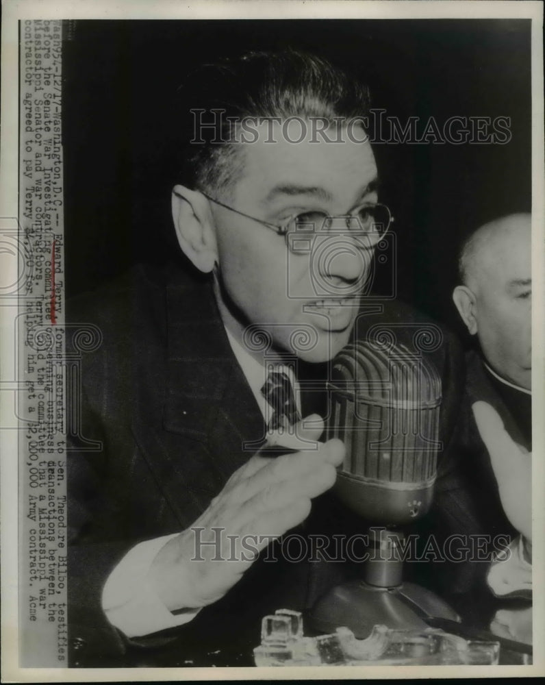 1948 Press Photo Edward Terry Testifies in Senate War Investigating Committee