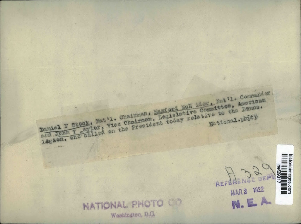 1922 Press Photo Daniel F. Stock, Hanford McNider, John T. Taylor at White House