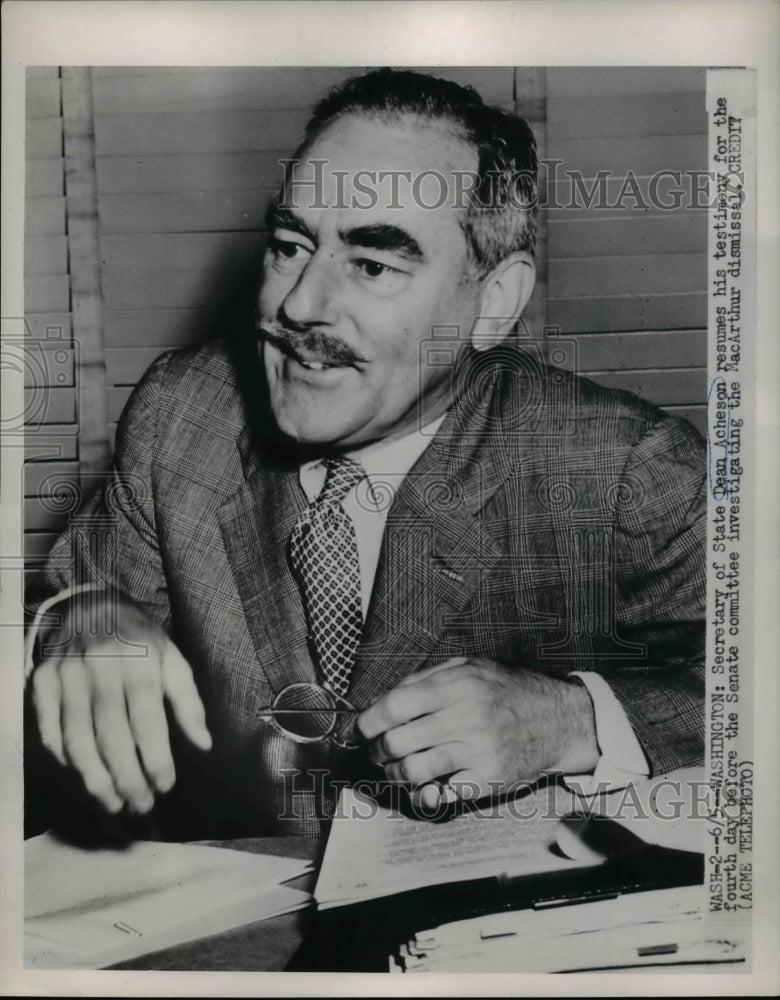 1951 Press Photo Secretary of State Dean Acheson Testifies in Senate Committee