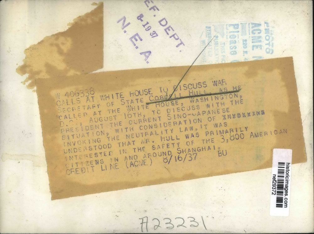 1937 Press Photo Cordell Hull Sec. of State called at the White House, Wash.