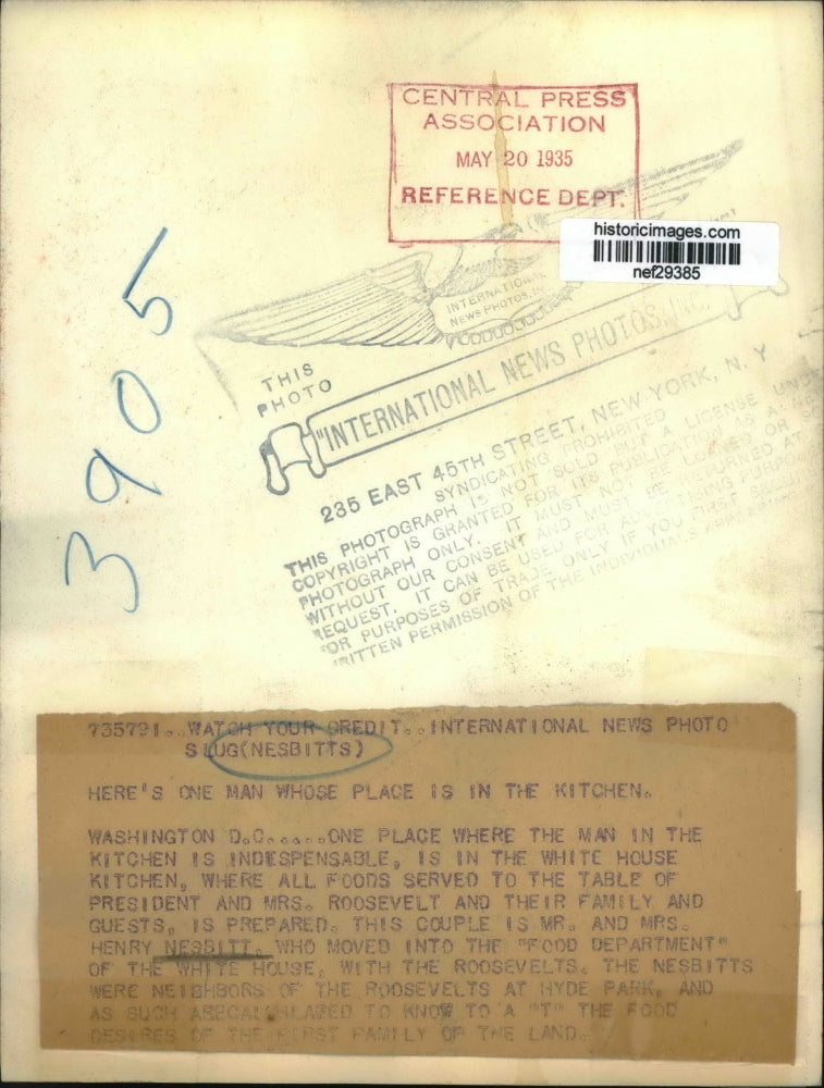 1935 Press Photo Mr.and Mrs Henry Nesbitt prepared food for President Roosevelt