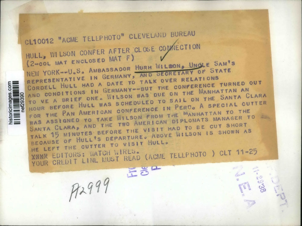 1938 Press Photo Hurh Wilson, U.S Ambassador to Germany confer with Cordell Hull