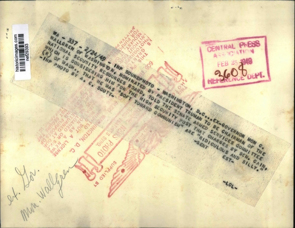 1949 Press Photo Mon C. Wallgren of Wash.and Sen. Cain of Washington