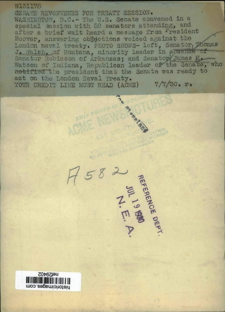 1930 Press Photo Sen. Thomas J.Walsh of Montana and Sen.James E.Watson Indiana