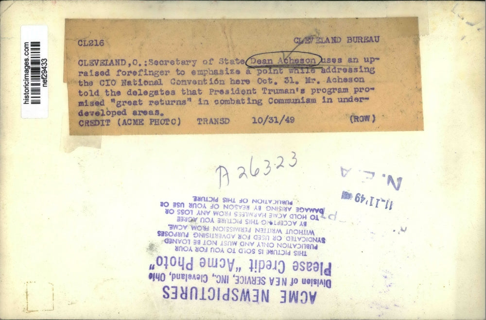 1949 Press Photo Secretary of State Dean Acheson Addresses CIO Convention