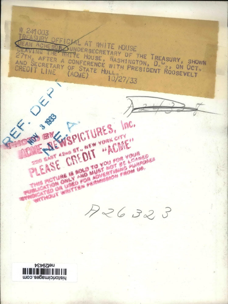 1933 Press Photo Undersecretary of Treasury Dean Acheson After Conference