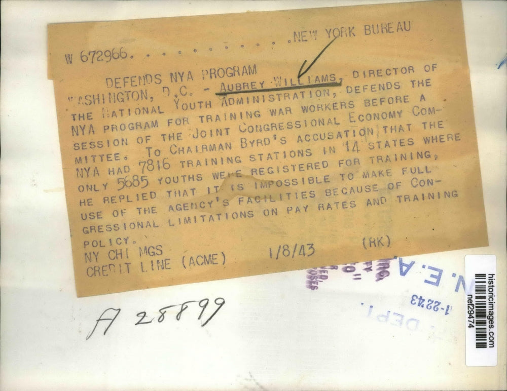 1943 Press Photo Aubrey Williams Defend NYA Program Before Congressional Session