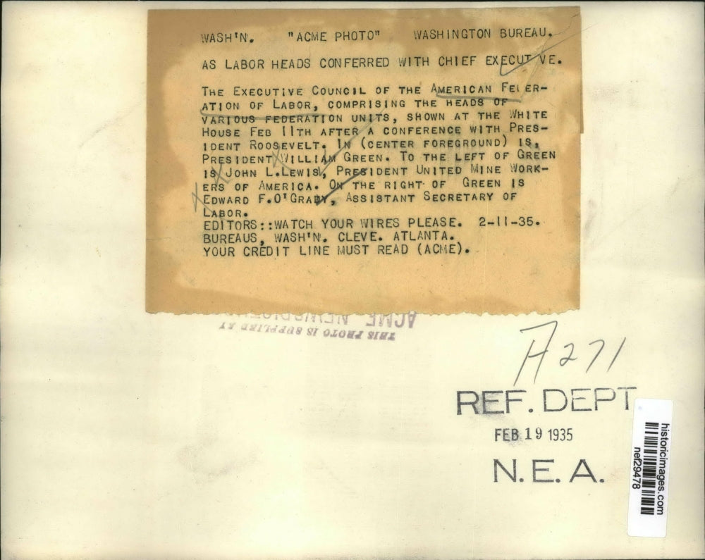 1935 Press Photo Executive Council American Federation of Labor at White House