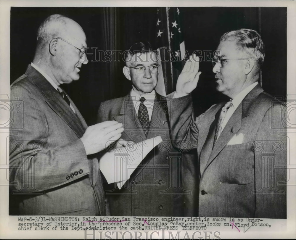 1953 Press Photo Ralph Tudor Sworn in as Under-Secretary by Floyd Dotson