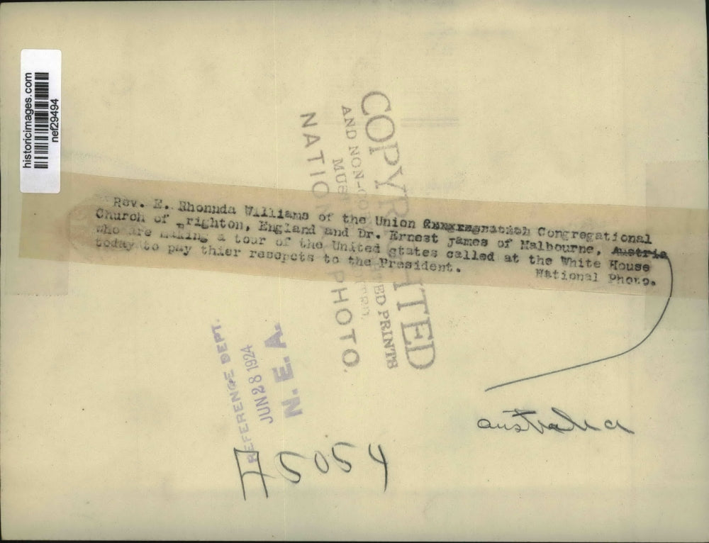 1924 Press Photo Reverend E. Rhonnda Williams, Dr Ernest James Visit White House