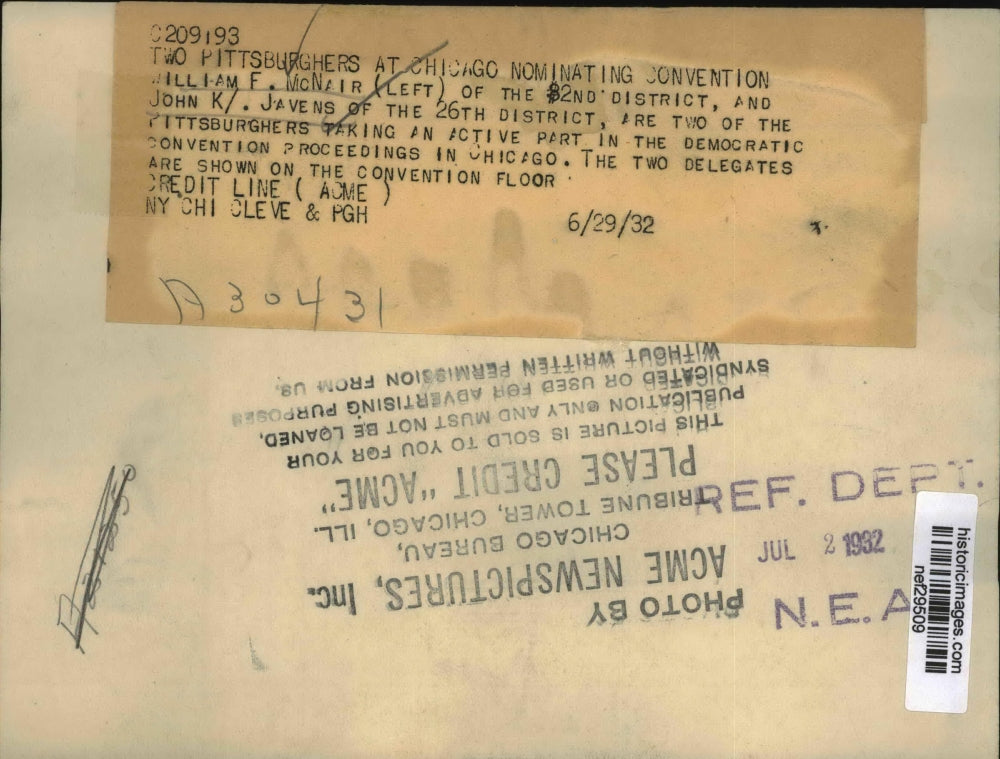 1932 Press Photo William F. McNair, John K. James at Democratic Convention