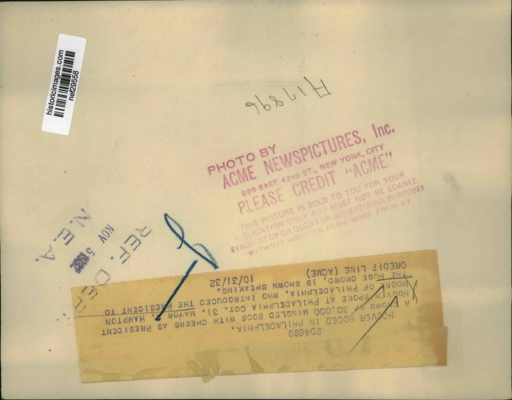 1932 Press Photo Mayor R. Hampton Moore Introduces President Hoover Philadelphia