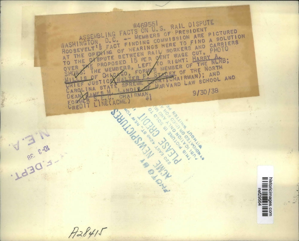 1938 Press Photo Roosevelt Fact-Finding Commission Work on US Rail Dispute