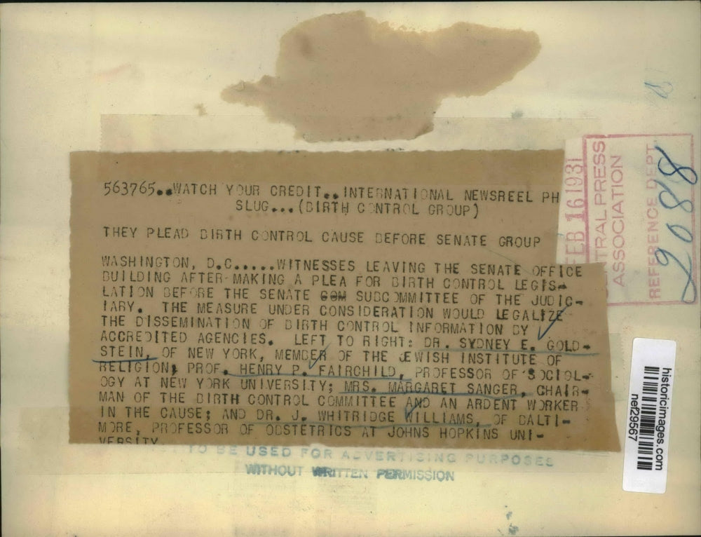 1931 Press Photo Witnesses at Senate Building for Birth Control Legislation