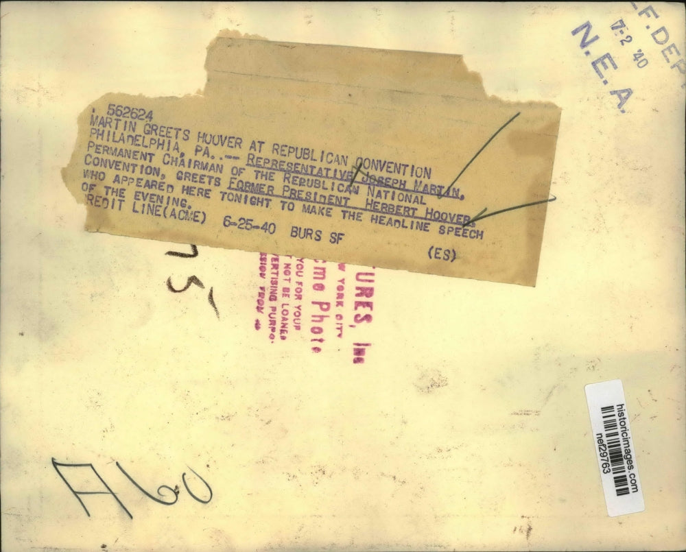 1940 Press Photo Joseph Martin greets Herbert Hoover at Republican Convention