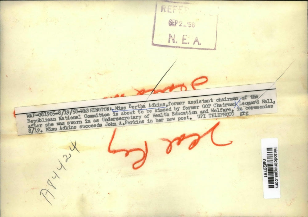 1958 Press Photo Ms.Bertha Adkins Chairman of Republican National Committee