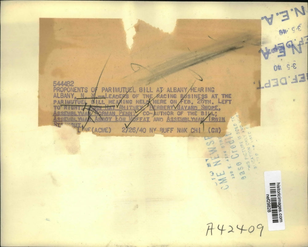 1940 Press Photo Proponents of Pari-Mutuel Bill at Albany Hearing in NY
